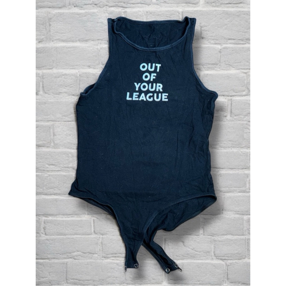 KOAJ Womens Medium Black “Out Of Your League” High Neck Bodysuit Skater Punk GUC - Picture 1 of 9
